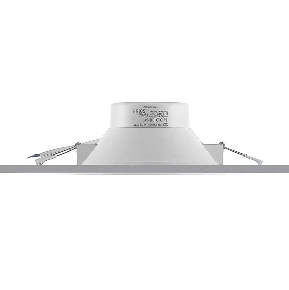 Prios LED-indbygningsspot Rida, hvid. Ø 23 cm, 25W, CCT, IP44