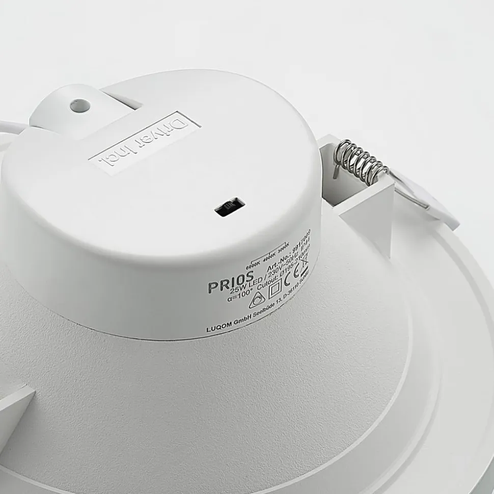 Prios LED-indbygningsspot Rida, hvid. Ø 23 cm, 25W, CCT, IP44