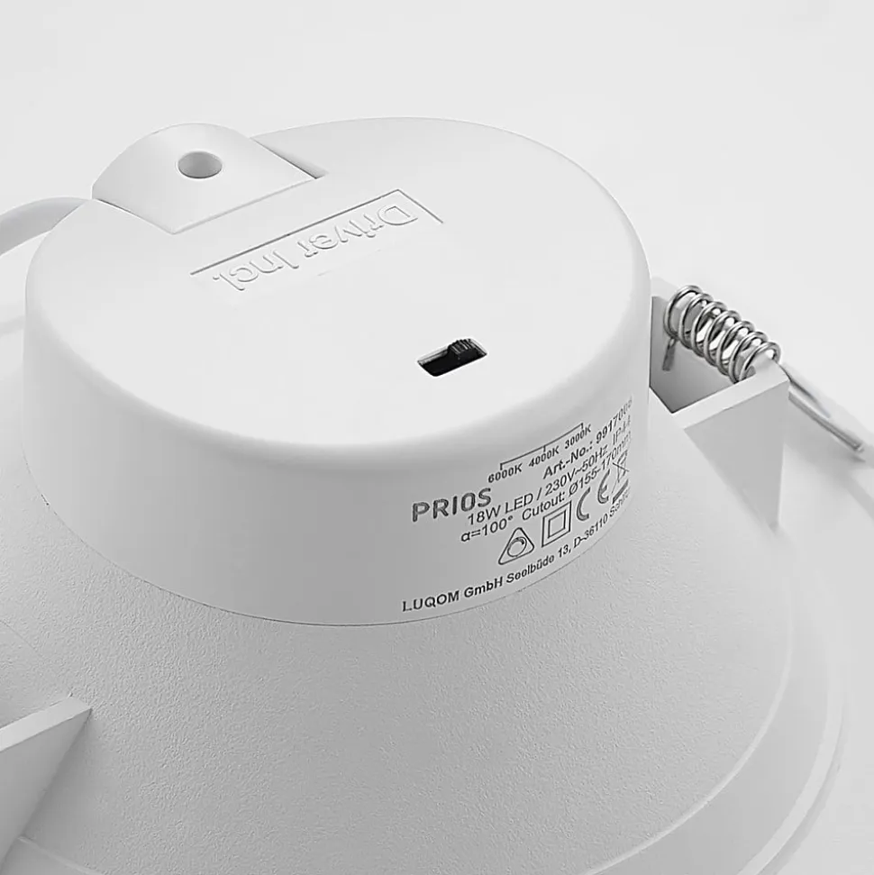 Prios LED-indbygningsspot Rida, hvid. Ø 19 cm, CCT, IP44