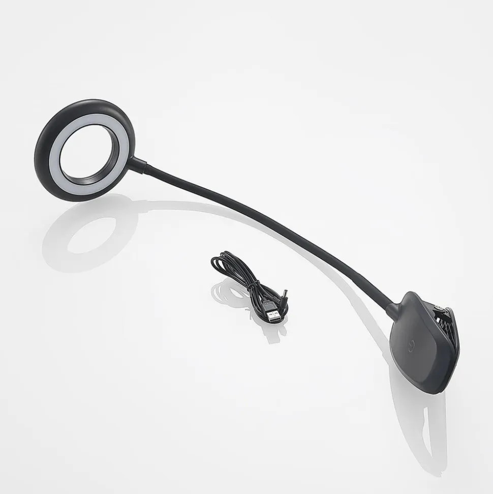 Prios LED-klemmelygte Harumi, sort, genopladeligt batteri, USB, 51 cm