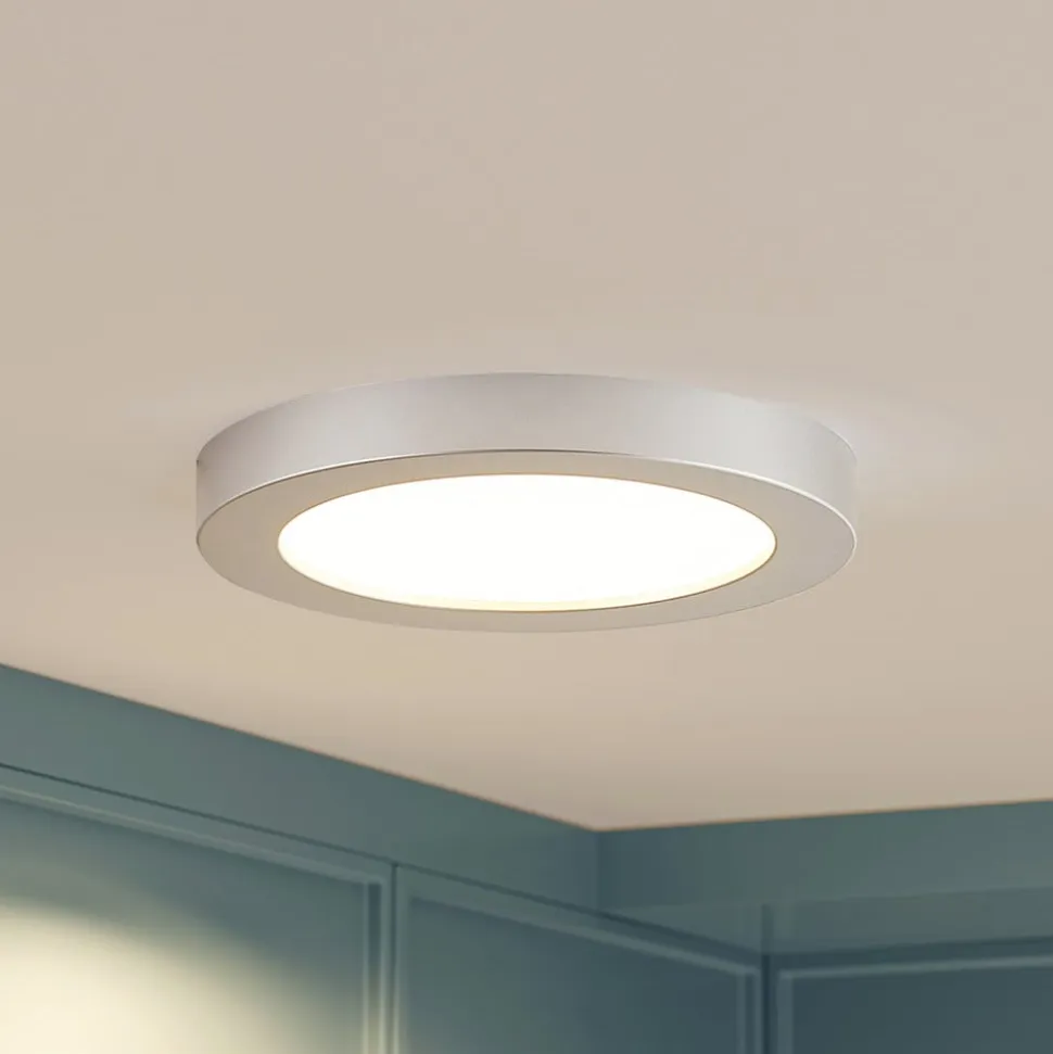 Prios LED-loftlampe Edwina, sølv, 23 cm, CCT, IP44