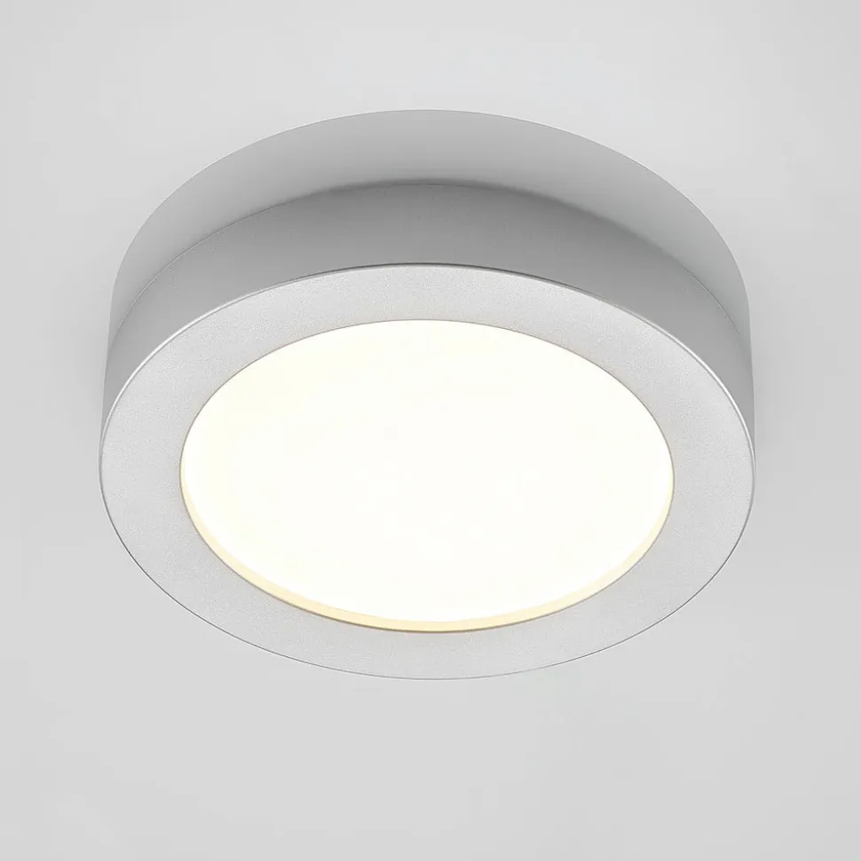 Prios LED-loftlampe Edwina, sølv, 23 cm, CCT, IP44