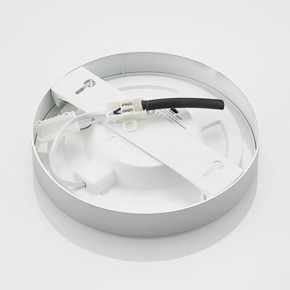 Prios LED-loftlampe Edwina, sølv, 23 cm, CCT, IP44