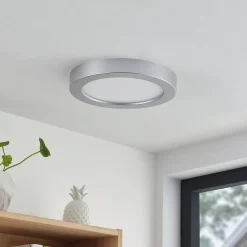 Prios LED-loftlampe Edwina, sølv, 25 cm, CCT, IP44