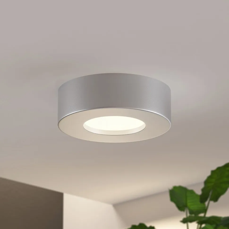 Prios LED-loftlampe Edwina, sølv, 12 cm, sæt med 3 stk