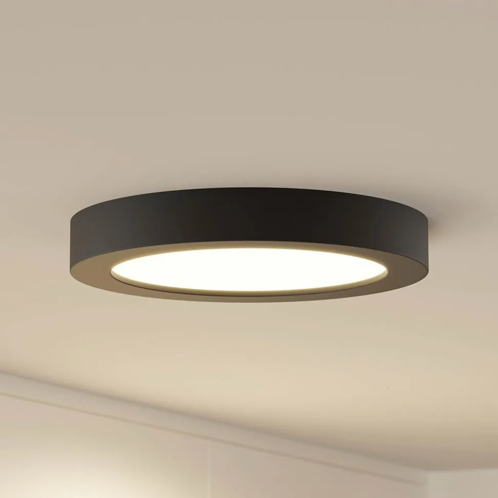Prios LED-loftlampe Edwina, sort, 25 cm, CCT, IP44