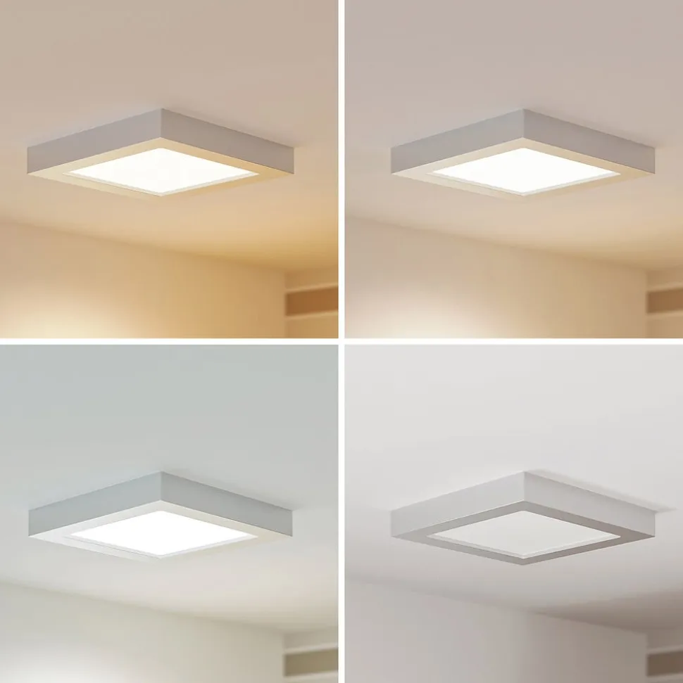 Prios LED-loftslampe Alette, sølv, 22,7 cm, 18W, dæmpbar