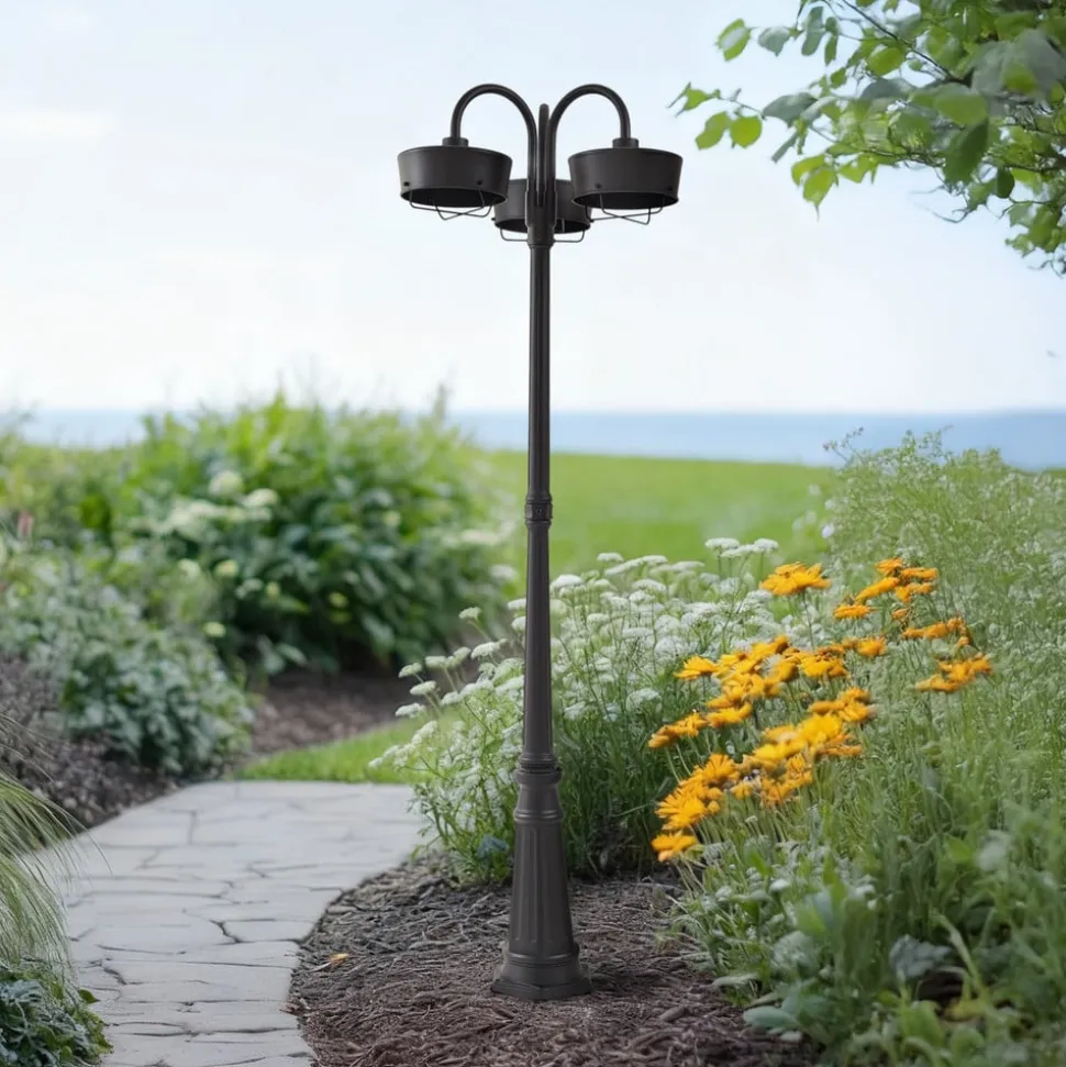 Prios LED-udendørslampe Thorus, 204 cm, sort, 3 lyskilder, IP44