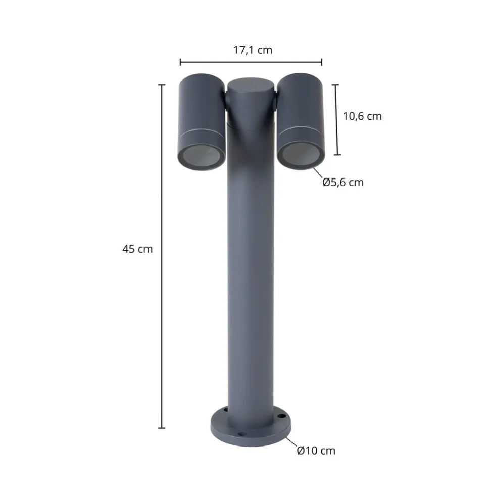 Prios Tulimar sokkellampe, 45 cm, antracit, 2 lyskilder, aluminium