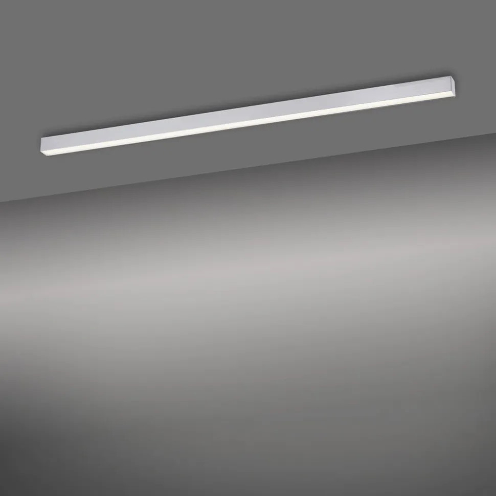 PURE LED-loftlampe Lines, 110 cm, sølv, CCT, fjernbetjening