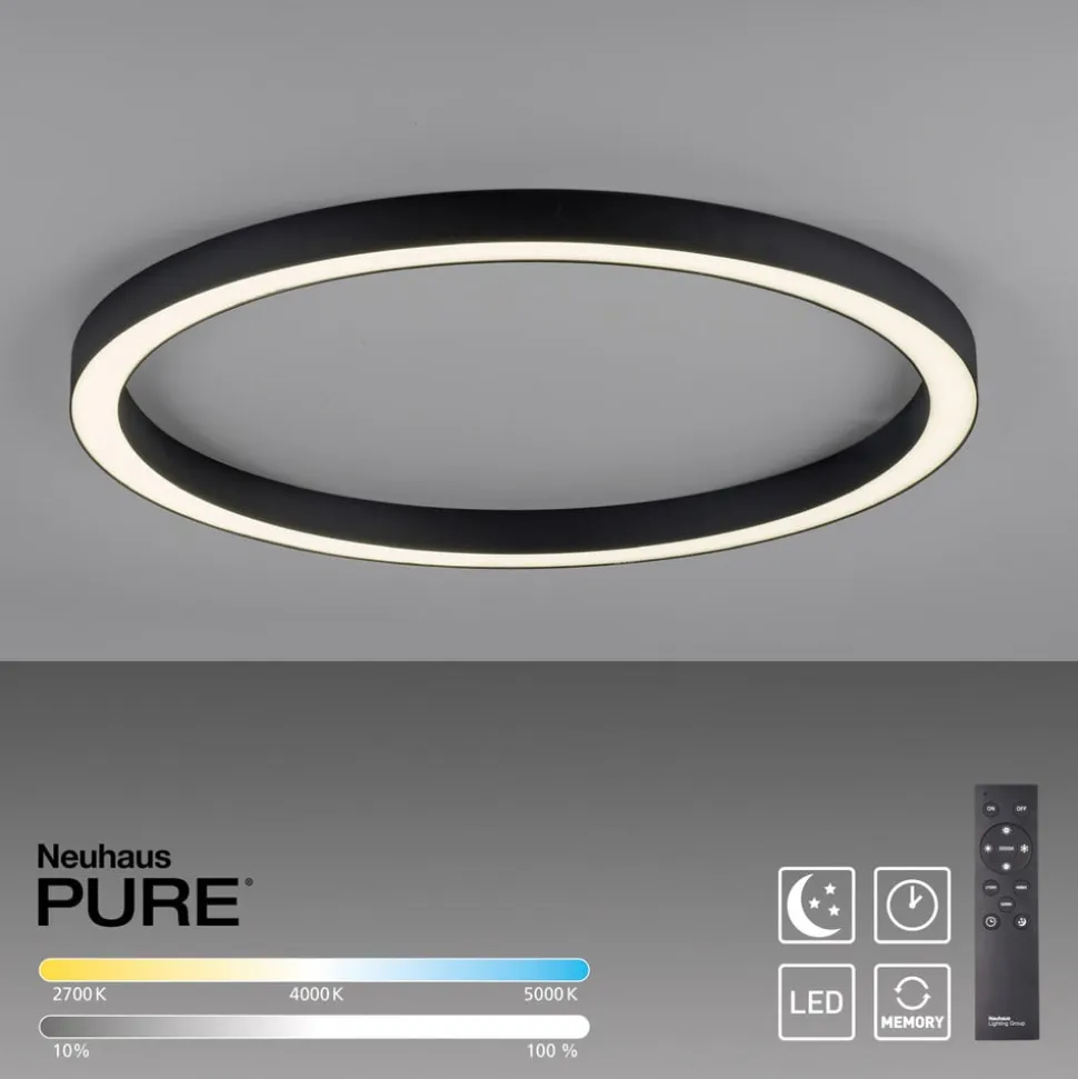 PURE LED-loftlampe Lines, Ø 70 cm, antracit, CCT, fjernbetjening