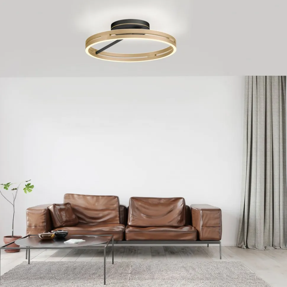 PURE LED-loftlampe Loop messing/sort metal Ø 60 cm CCT