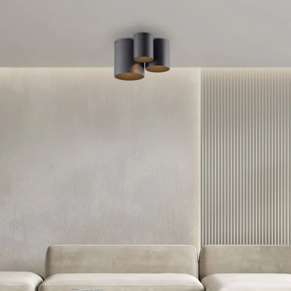 PURE LED-loftlampe til badeværelset Point, sort, længde 18 cm, 3 lyskilder