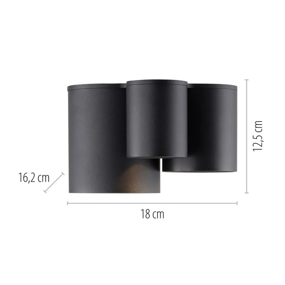 PURE LED-loftlampe til badeværelset Point, sort, længde 18 cm, 3 lyskilder