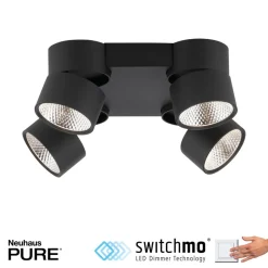 PURE Nola LED-loftlampe, 4 lyskilder, sort