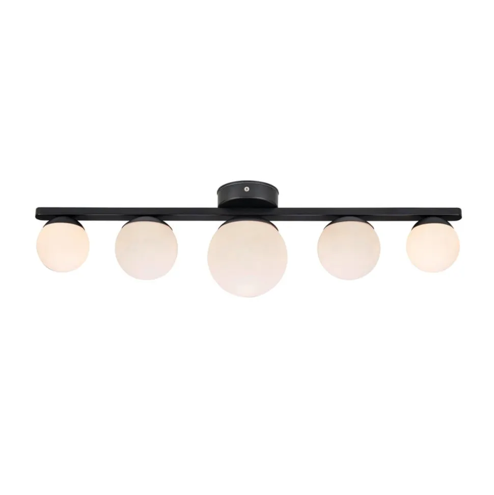 Puro loftlampe til bad, sort, 5 lyskilder, glas