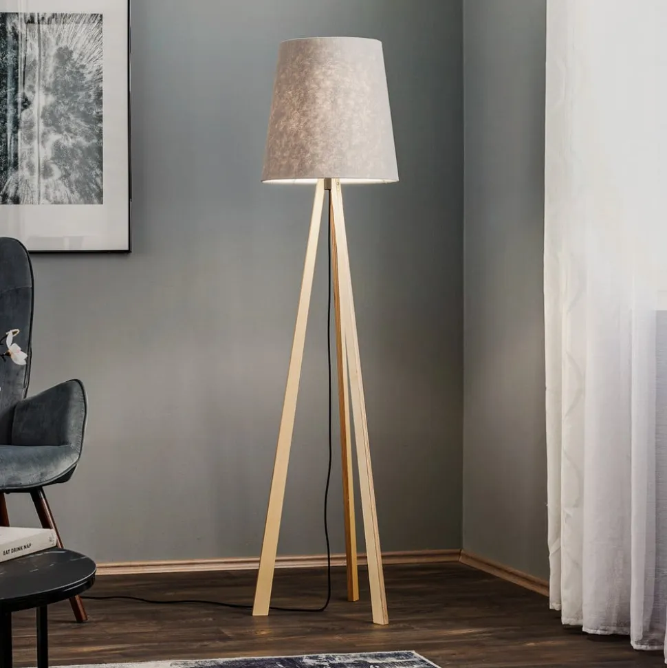 Quitani trebenet gulvlampe Jata, træ, filt, grå