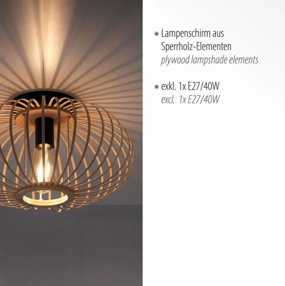 Racoon loftlampe af træ, tynde stivere, Ø 40cm