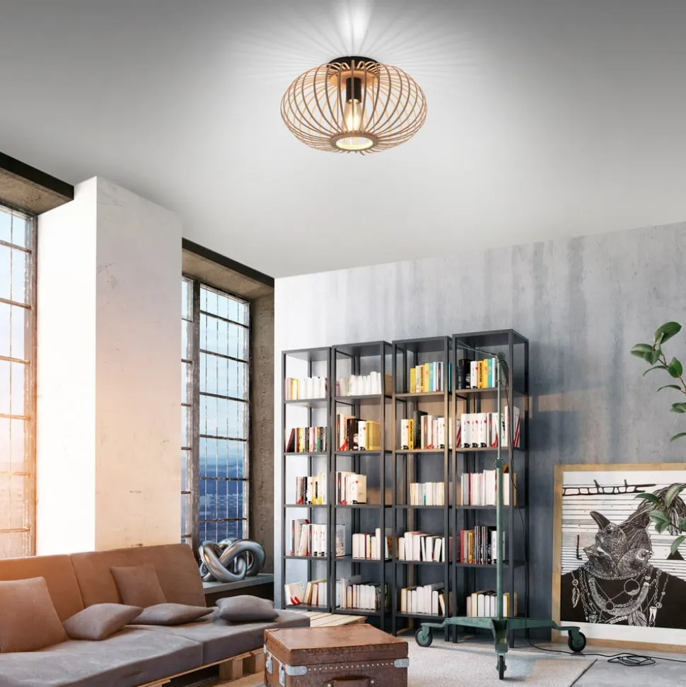 Racoon loftlampe af træ, tynde stivere, Ø 40cm