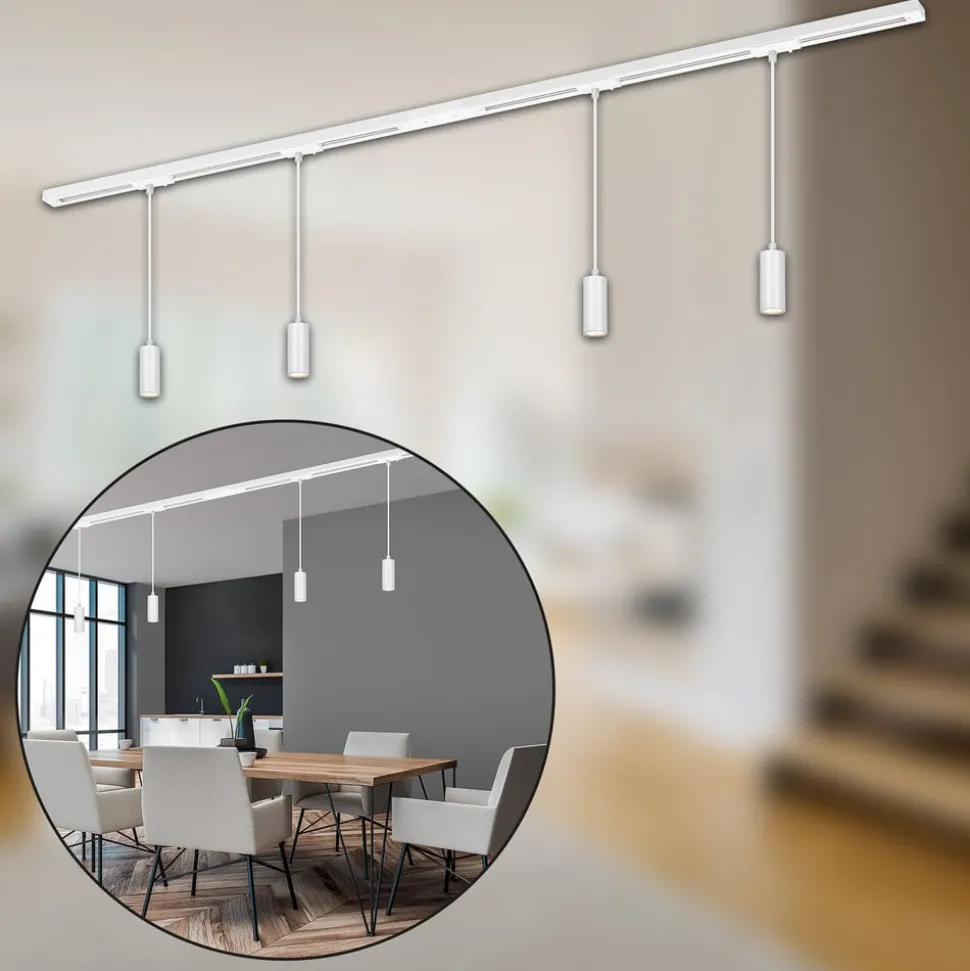 RAIL 230 V skinnesystem, hvid, 4 LED-pendler, længde 1,5 m