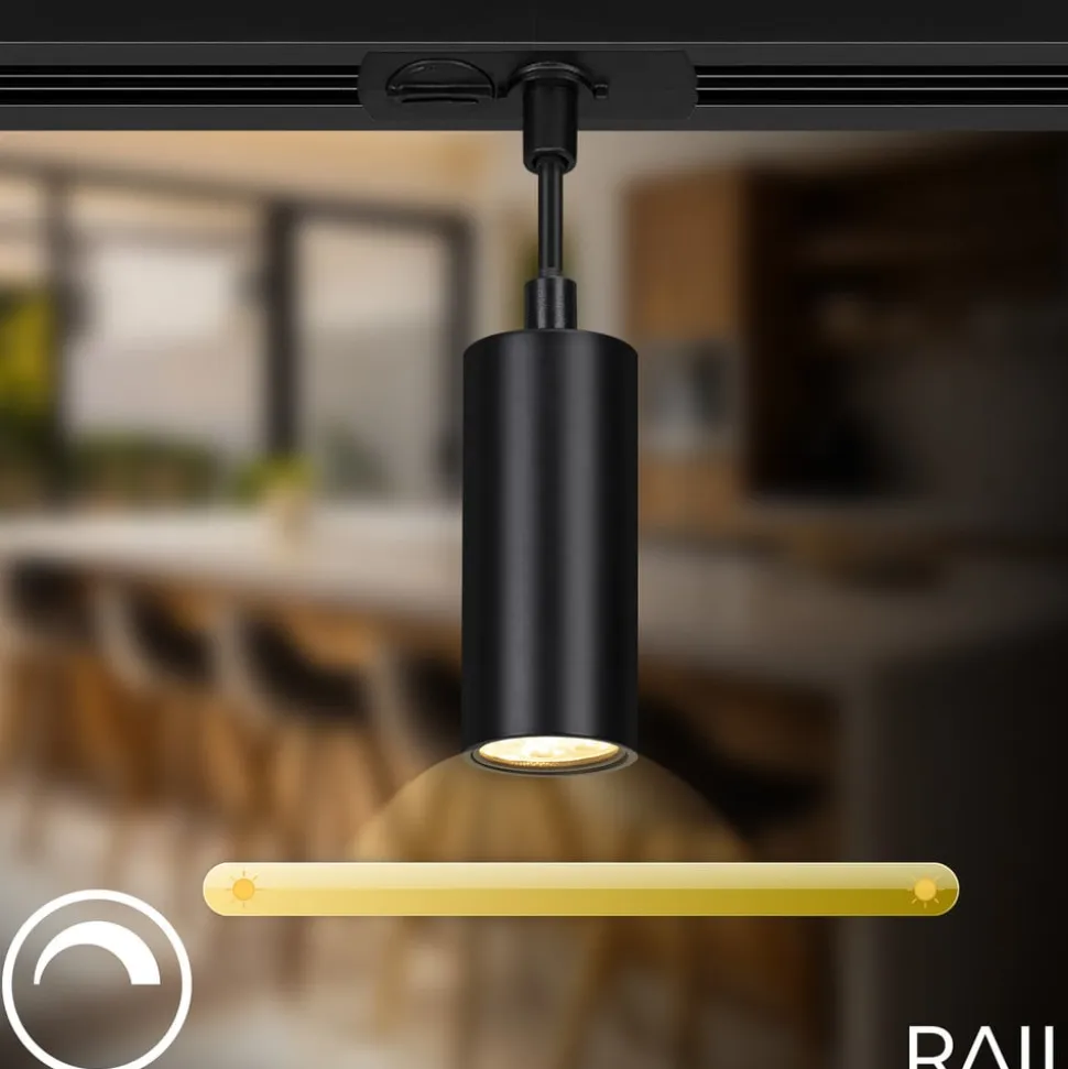 RAIL 230 V skinnesystem, sort, 4 LED-pendler, længde 1,5 m