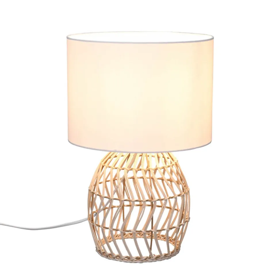 Rike bordlampe, rattanstel og stofskærm