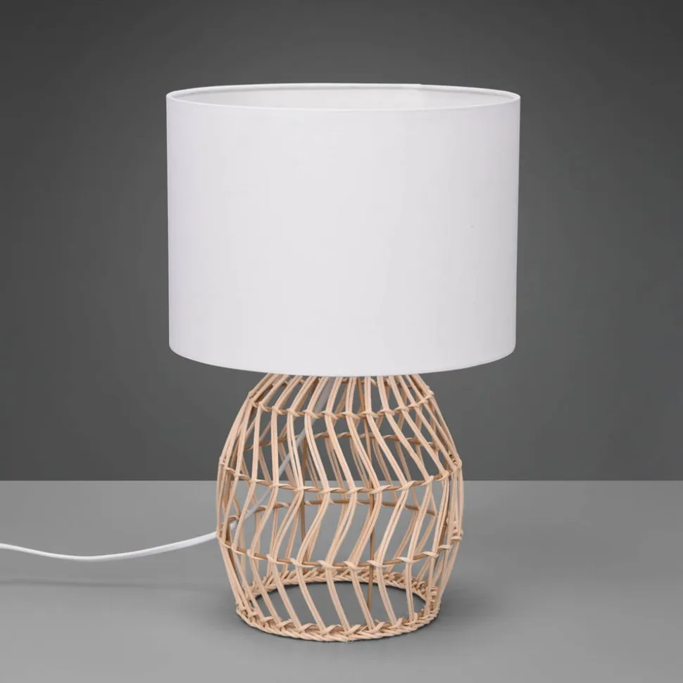 Rike bordlampe, rattanstel og stofskærm