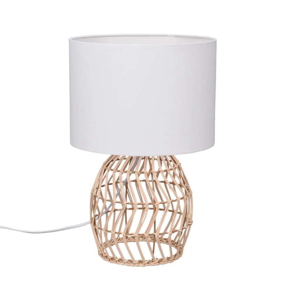 Rike bordlampe, rattanstel og stofskærm