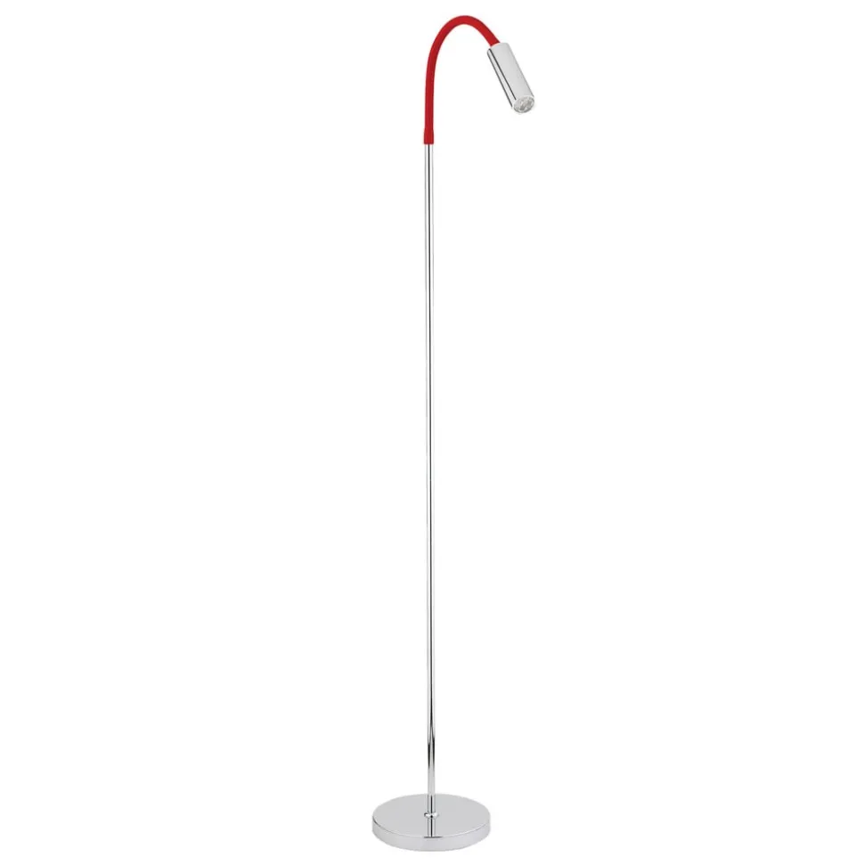 Rocco LED-gulvlampe, krom, rød flexarm