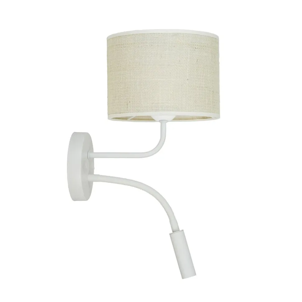 Rulle væglampe, jute, hvid/beige, læselampe