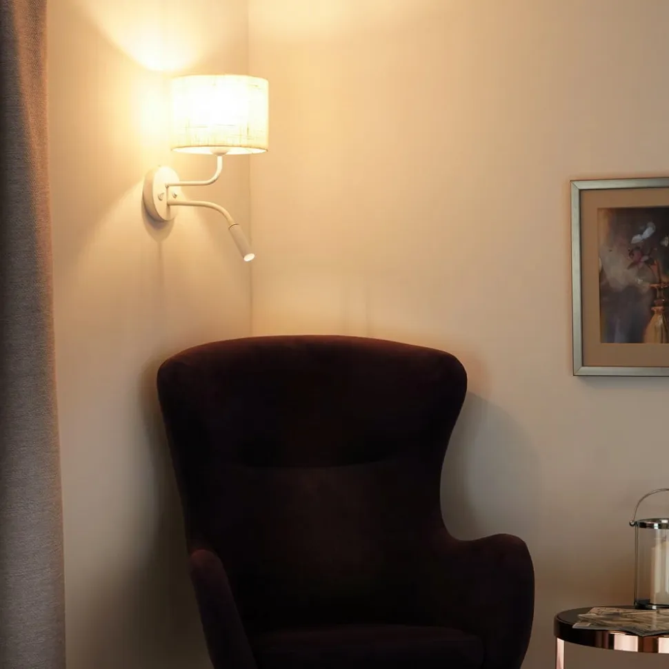 Rulle væglampe, jute, hvid/beige, læselampe