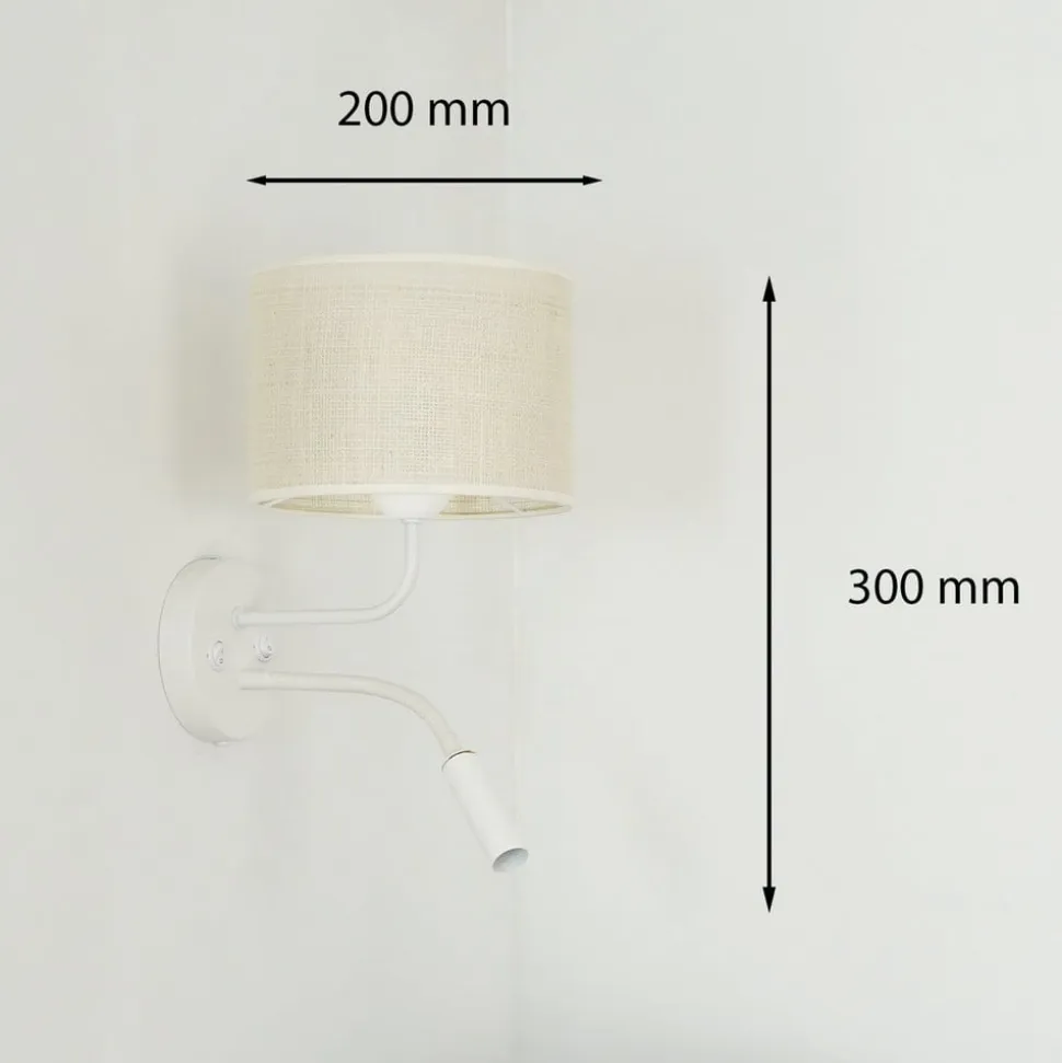 Rulle væglampe, jute, hvid/beige, læselampe