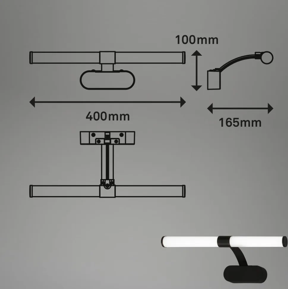 Runt LED-væglampe IP44 arm 4.000 K sort