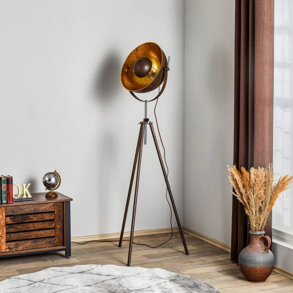 Rustfarvet trebenet gulvlampe Xirena I