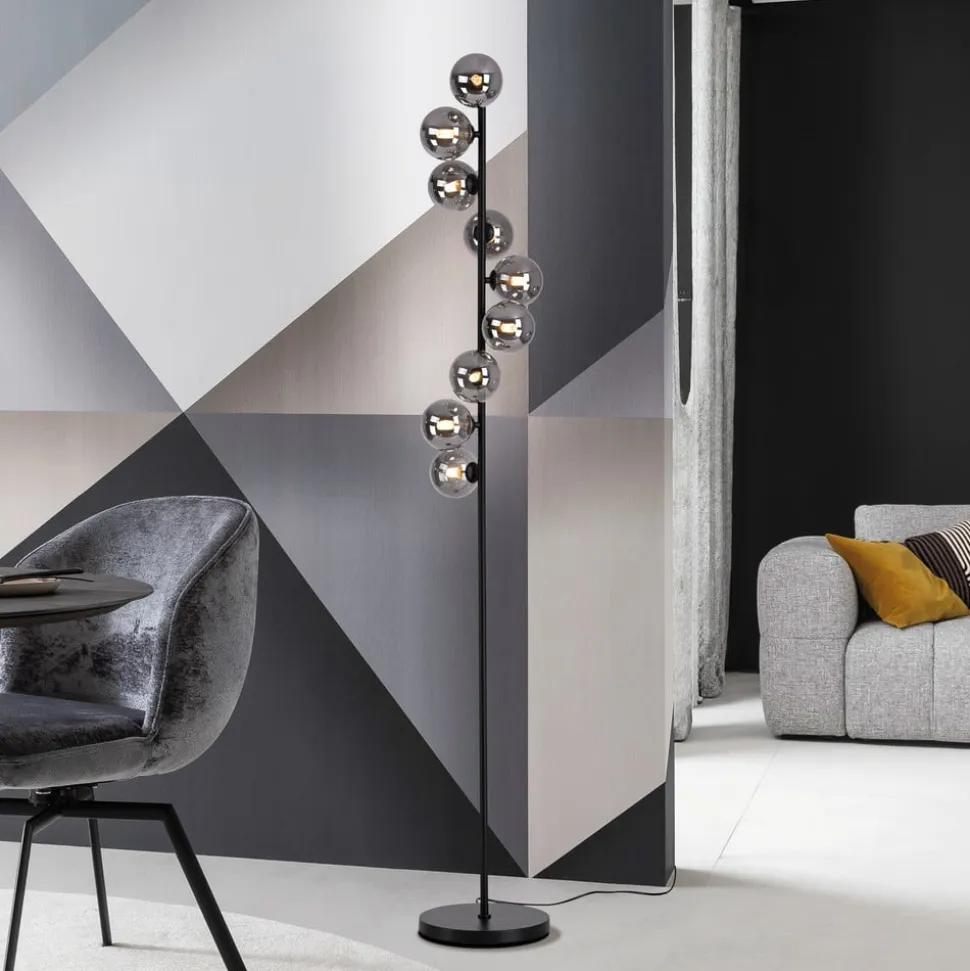 Schöner Wohnen Gulvlampe Dubai, røget glas, 9 lyskilder, G9