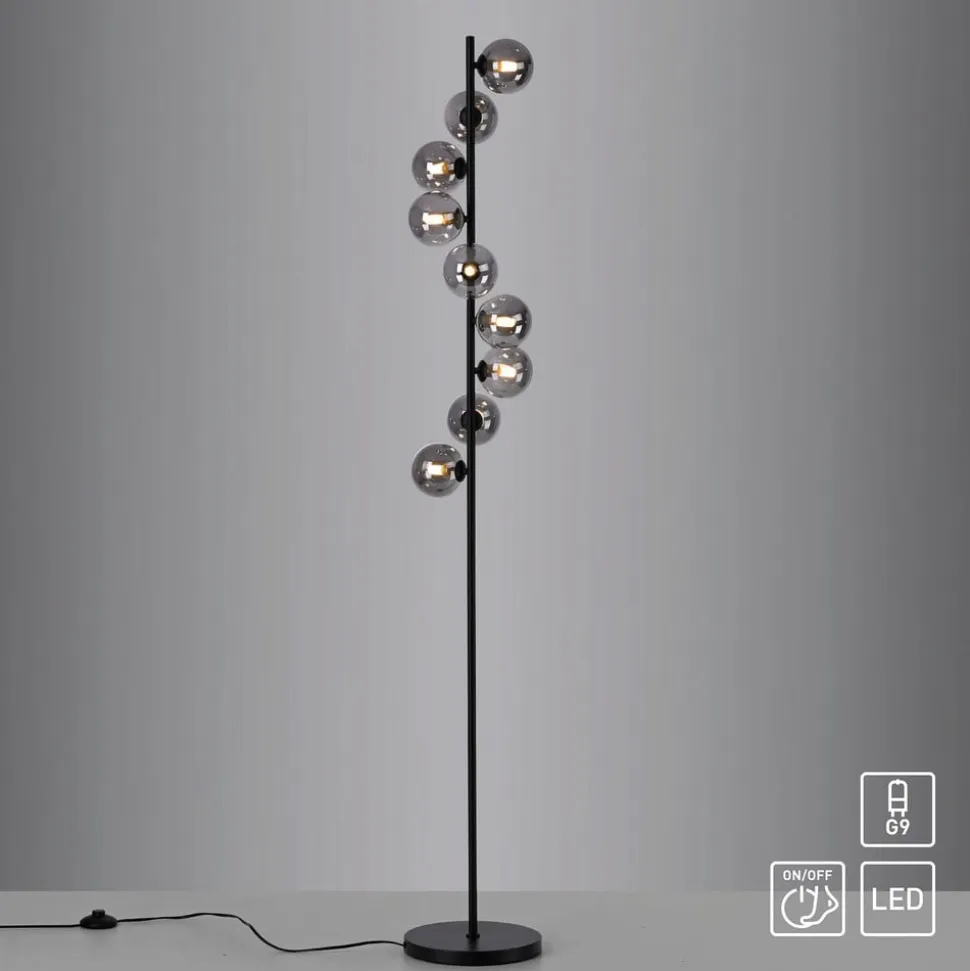 Schöner Wohnen Gulvlampe Dubai, røget glas, 9 lyskilder, G9