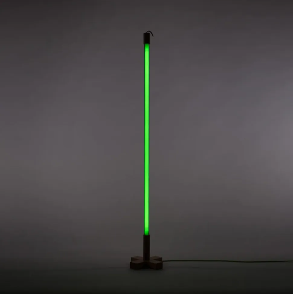SELETTI LED-lampe Linea, grøn, trædetaljer, universal