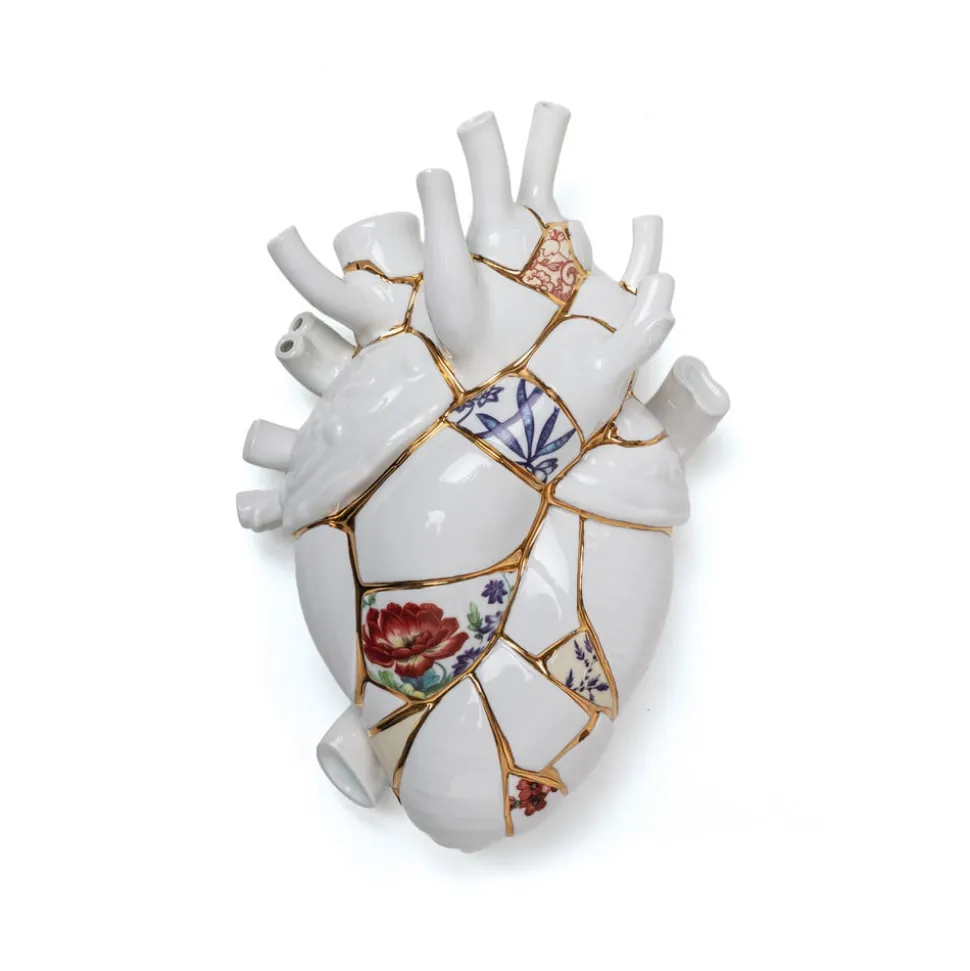 SELETTI Love in Bloom Kintsugi-vase, farverig, porcelæn, guld