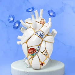 SELETTI Love in Bloom Kintsugi-vase, farverig, porcelæn, guld