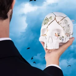 SELETTI Skulptur Kintsugi Skull, hvid, porcelæn, guld