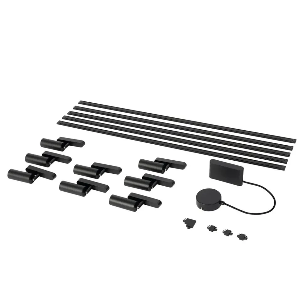 Skinne system 48V Lumaro, spots, 9 lyskilder, sort, 13,1 cm, dæmpbar