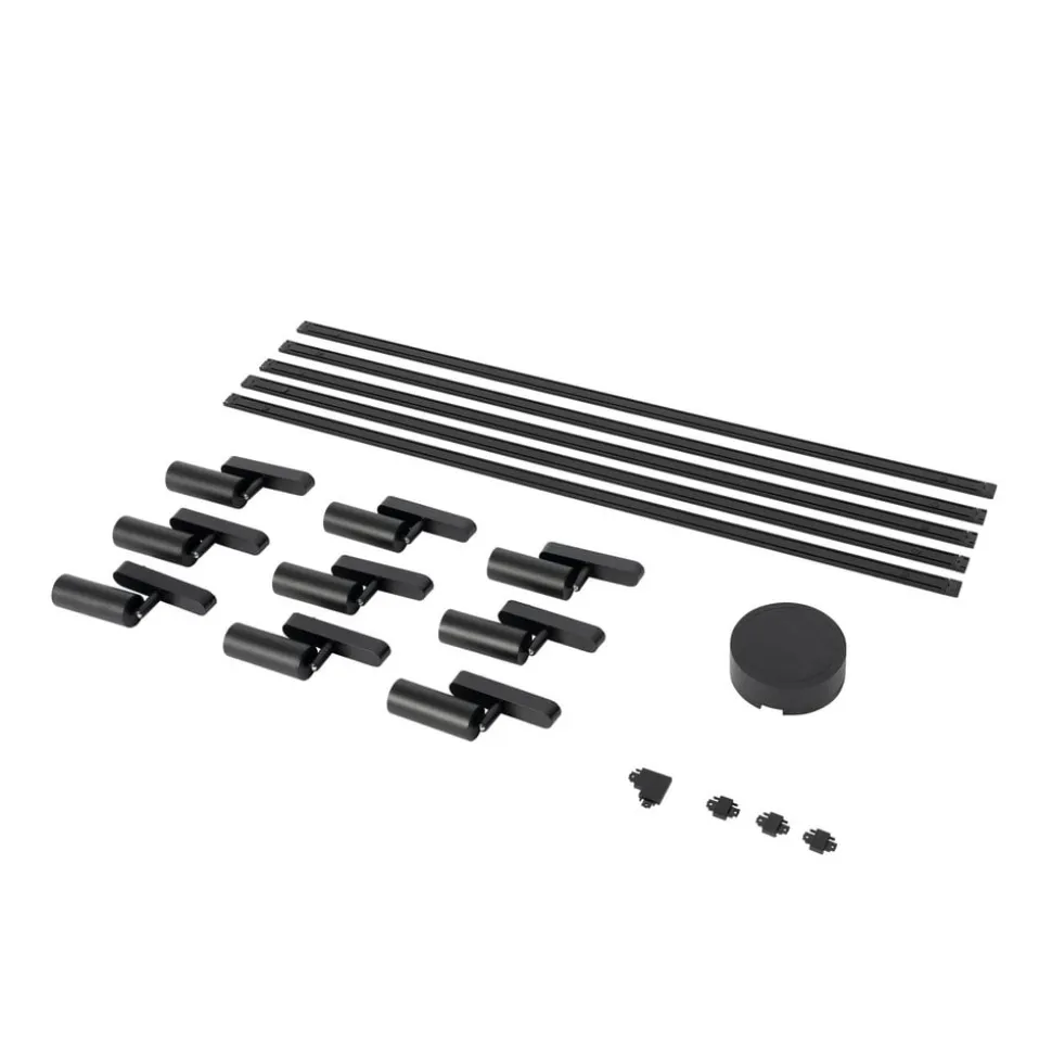 Skinnesystem 48V Lumaro, spots, 9 lyskilder, sort, 13 cm, dæmpbar