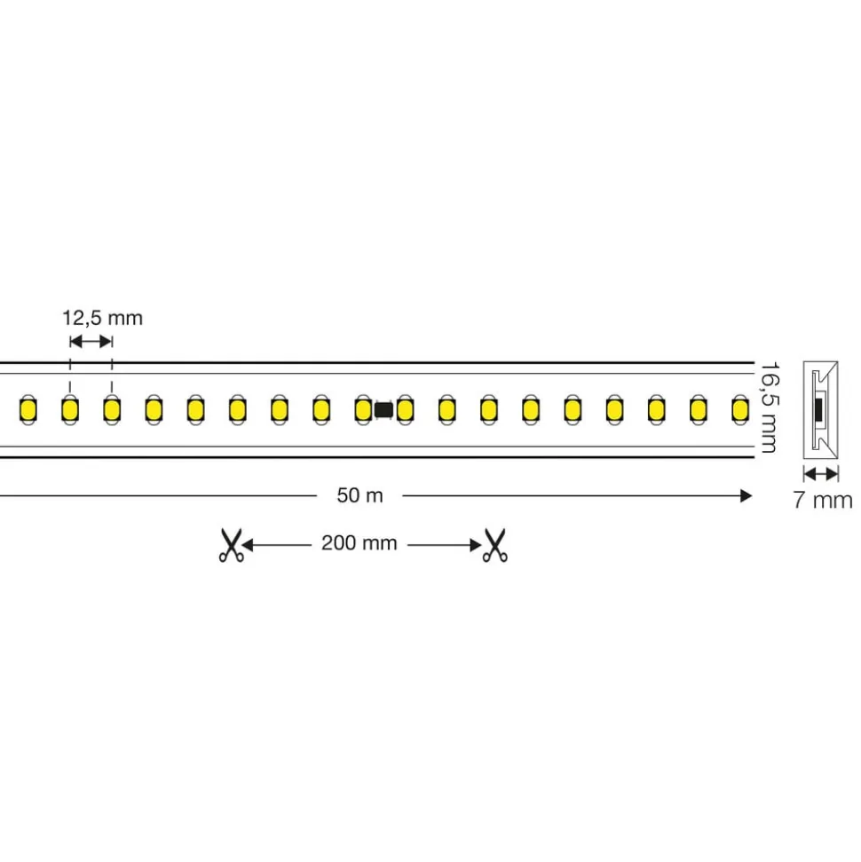 SLC LED-stripe 230V komplet sæt IP65 5m, 4.000K