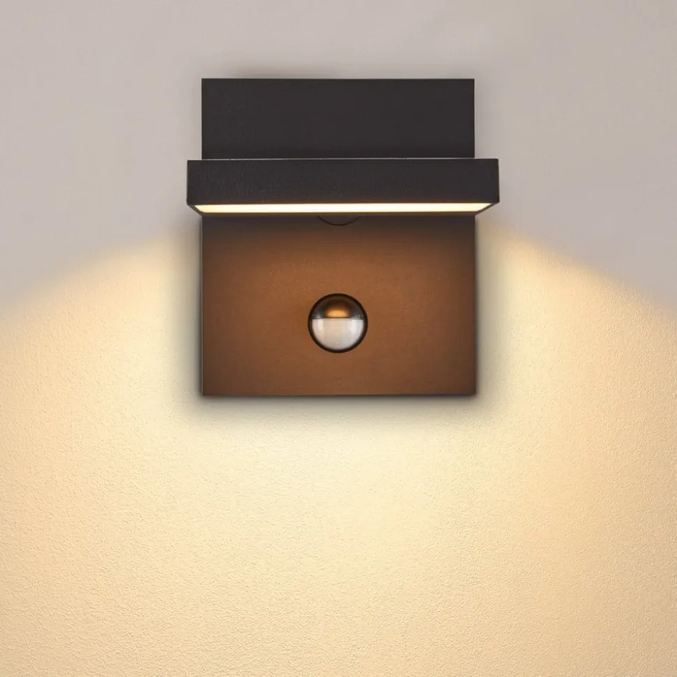 SLV LED-væglampe Abridor, antracit, bredde 14 cm, sensor