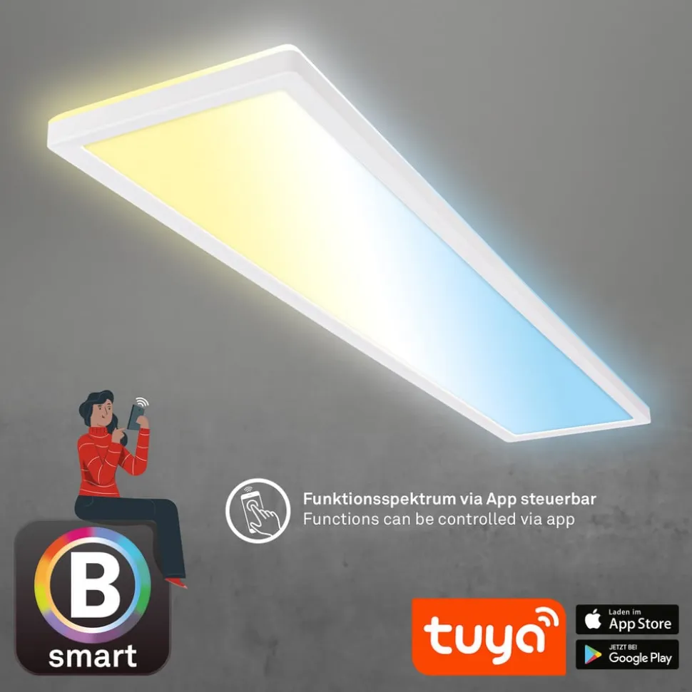 Smart LED loftlampe Tava, 98x20 cm, CCT, dæmpbar