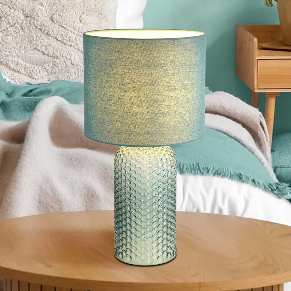 Sofia bordlampe, lysegrøn, højde 50 cm, stof/glas