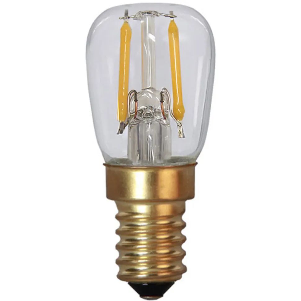 Soft Glow LED-pære E14 1,4W, 2.100K, klar, dæmpes