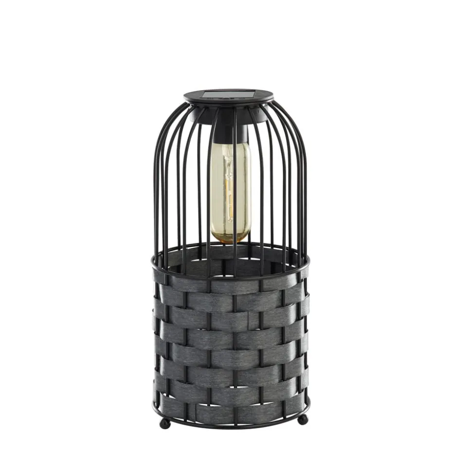 Solar-LED-terrasselampe Tahoa, 26 cm, grå, rattan, IP44
