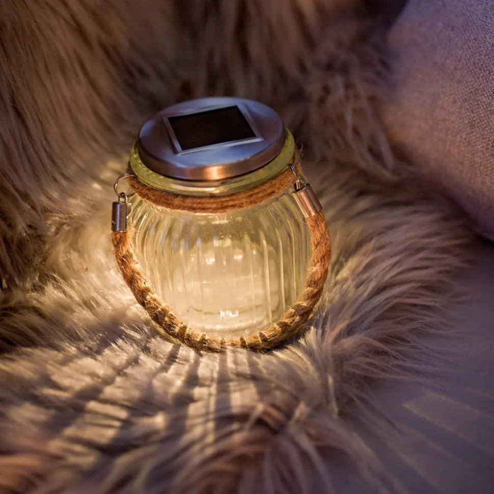 Solcelledrevet LED bordlampe Jar i glas