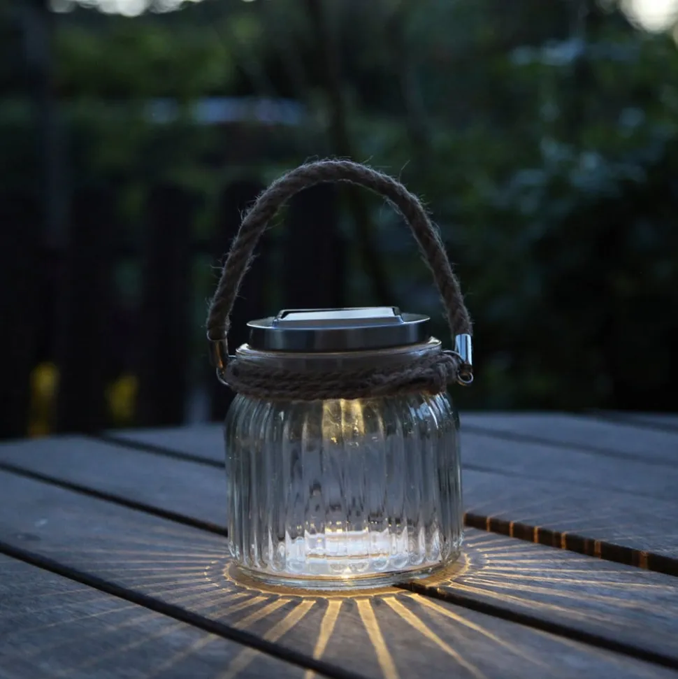 Solcelledrevet LED bordlampe Jar i glas
